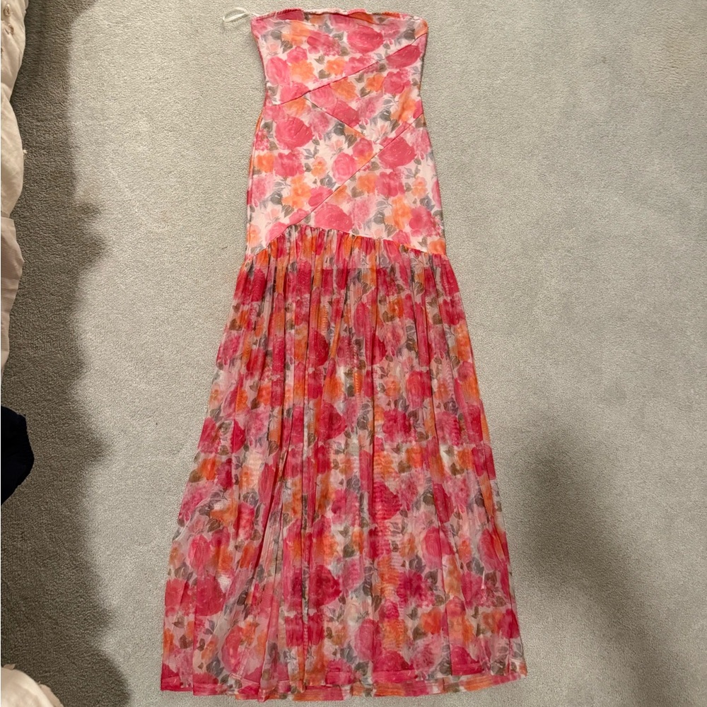 Elegant Floral Maxi Dress - Pink and Orange